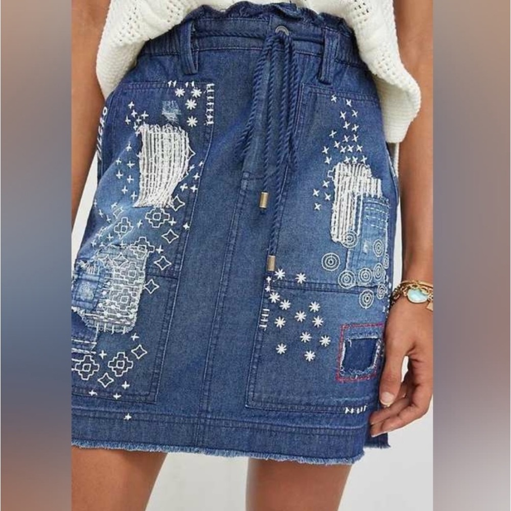 Anthropologie Pilcro and the Letterpress Patchwork Denim Mini Skirt